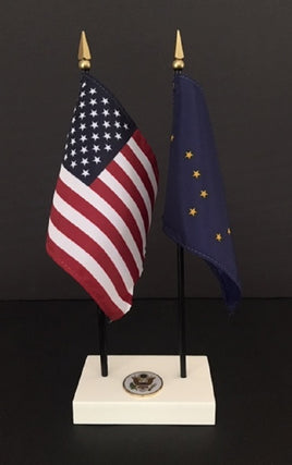 Executive Alaska and US Flag Desk Set