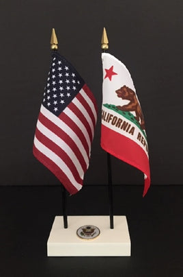 Executive California and US Flag Desk Set