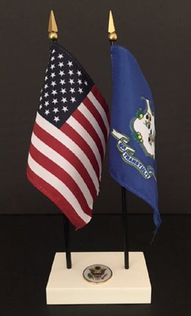 Executive Connecticut and US Flag Desk Set
