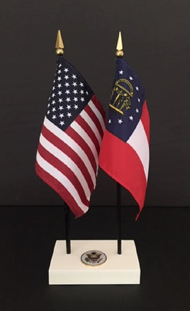 Executive Georgia and US Flag Desk Set
