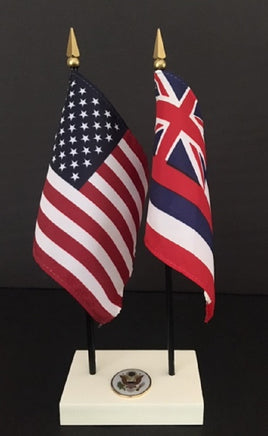 Hawaii and USA miniature flag executive set