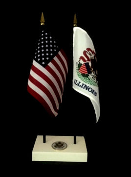 Executive Illinois  and US Flag Desk Set