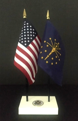 Executive Indiana  and US Flag Desk Set