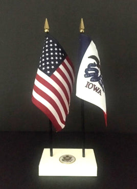 Executive Iowa and US Flag Desk Set