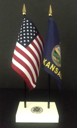 Executive Kansas and US Flag Desk Set