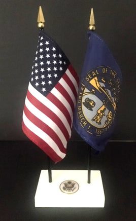 Executive Nebraska and US Flag Desk Set