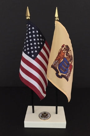 New Jersey and USA miniature flag executive set