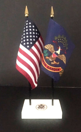 Executive North Dakota and US Flag Desk Set