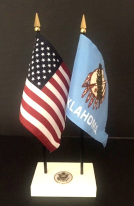 Executive Oklahoma and US Flag Desk Set