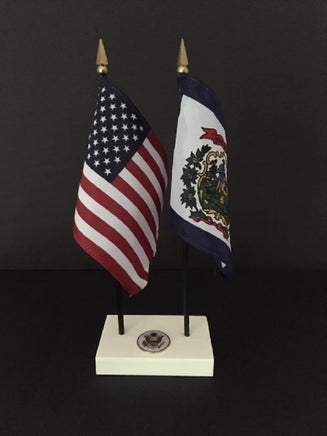 West Virginia and USA executive miniature flag set
