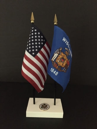 Wisconsin and USA miniature flag executive set