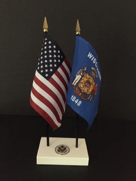Executive Wisconsin and US Flag Desk Set