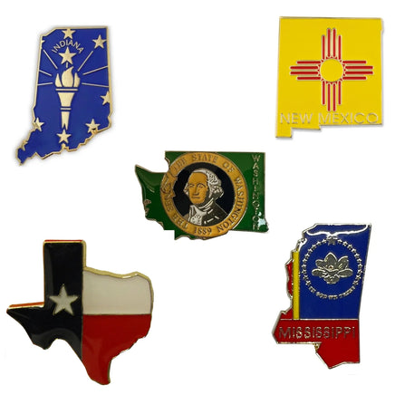 State map shaped pins with flag background
