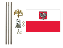3'x5' Poland with Eagle Polyester Flag with 6' Flagpole Kit