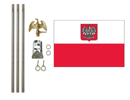 3'x5' Poland with Eagle Polyester Flag with 6' Flagpole Kit
