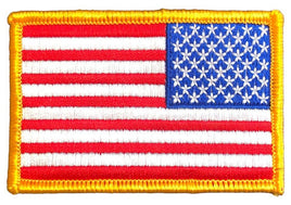 American Flag Patch - Gold Border - Right Hand - Hook backing
