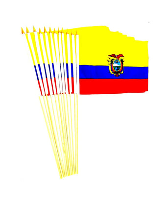 Ecuador Polyester Stick Flag - 12"x18" - 12 flags