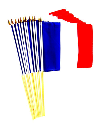 France Polyester Stick Flag - 12"x18" - 12 flags