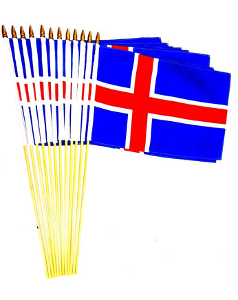 Iceland Polyester Stick Flag - 12"x18" - 12 flags