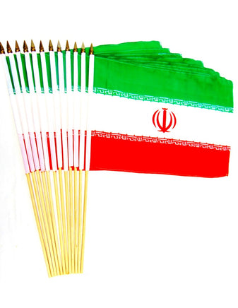 Iran Polyester Stick Flag - 12"x18" - 12 flags