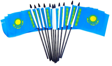 Kazakhstan Polyester Miniature Flags- 12 Pack