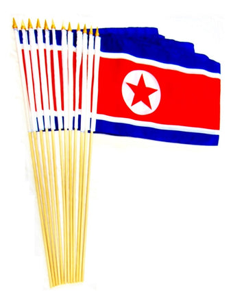 Korea, North Polyester Stick Flag - 12"x18" - 12 flags
