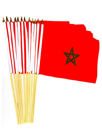 Morocco Polyester Stick Flag - 12"x18" - 12 flags