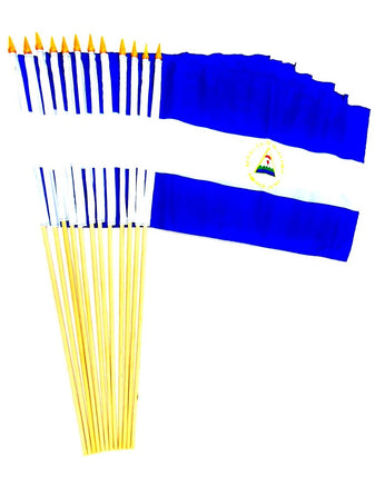 Nicaragua Polyester Stick Flag - 12"x18" - 12 flags