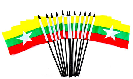 Myanmar (Burma) Polyester Miniature Flags - 12 Pack