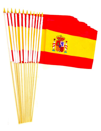 Spain Polyester Stick Flag - 12"x18" - 12 flags