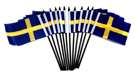 Sweden Polyester Miniature Flags - 12 Pack
