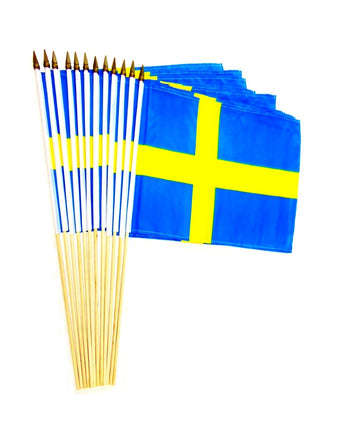 Sweden Polyester Stick Flag - 12"x18" - 12 flags