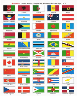 United Nations Members Flag Sticker Set with Name