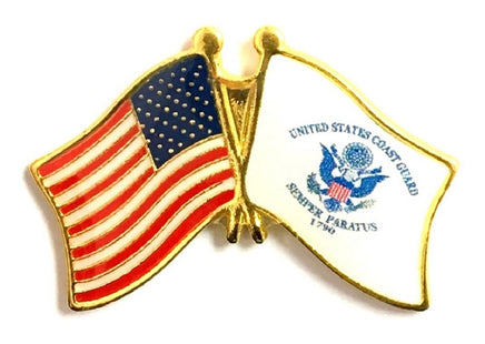 United States Coast Guard and USA flags Double Lapel Pin