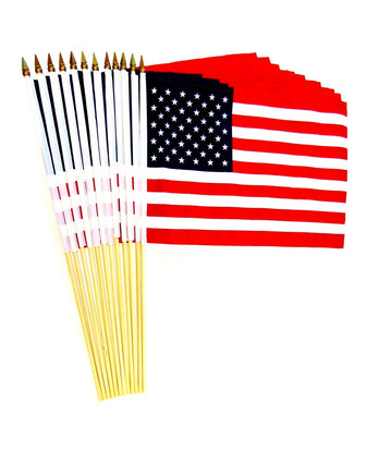 United States Polyester Stick Flag - 12"x18" - 12 flags