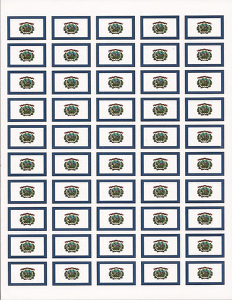 West Virginia State Flag Stickers - 50 per sheet