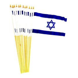 a photograph of several twelve inch by eighteen inch flags of the country of Israel