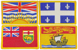 a photo of four rectangle flag patches of Canadian Provinces or Territories 