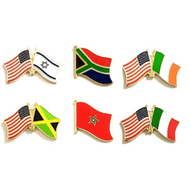 a photo of six different flag lapel pins