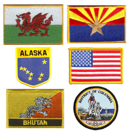 a picture of flag patches of various styles, representing the flag patches collection