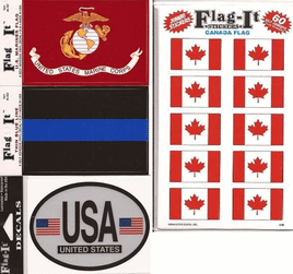 a photo of four flag sticker packs of various styles