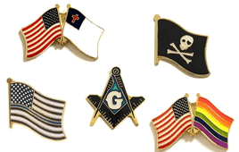 a photo of five specialty flag pins