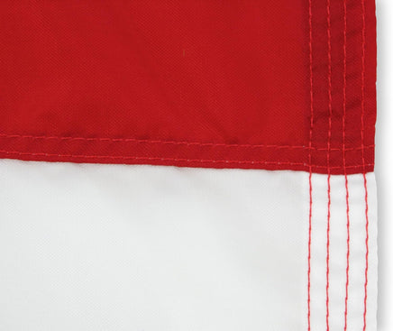 Close up of the red and white sewn stripes of an American flag.