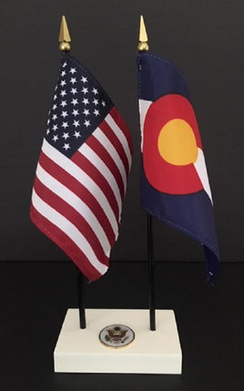 Executive Colorado and US Flag Desk Set