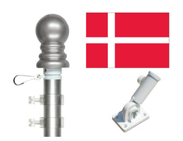 3'x5' Denmark Polyester Flag with 6' Spinner Pole Display Set