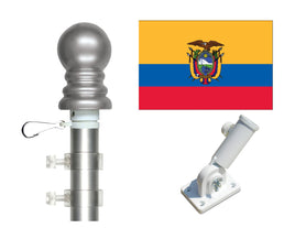 3'x5' Ecuador Polyester Flag with 6' Spinner Pole Display Set