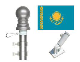 3'x5' Kazakhstan Polyester Flag with 6' Spinner Pole Display Set