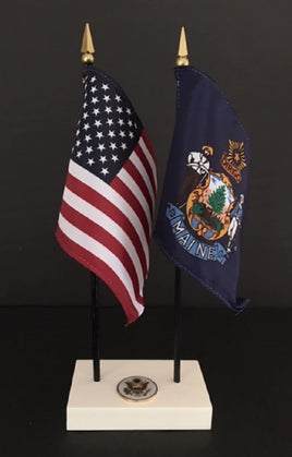 Executive Maine and US Flag Desk Set