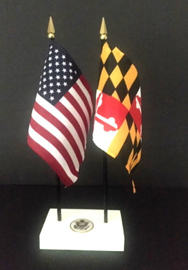 Executive Maryland and US Flag Desk Set