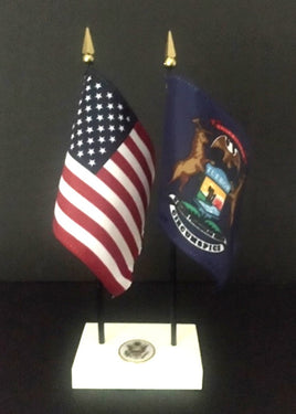 Executive Michigan and US Flag Desk Set